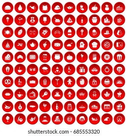 100 bounty icons set in red circle isolated on white vectr illustration