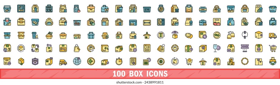 100 box icons set. Color line set of box vector icons thin line color flat on white