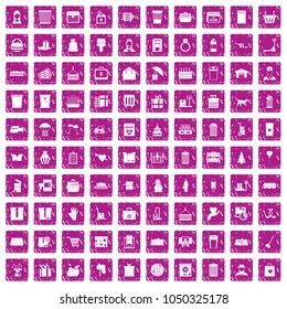 100 box icons set in grunge style pink color isolated on white background vector illustration