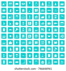 100 box icons set in grunge style blue color isolated on white background vector illustration