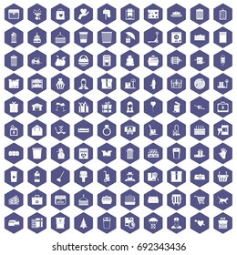 100 box icons set in purple hexagon isolated vector illustration