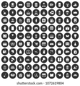 100 box icons set in simple style white on black circle color isolated on white background vector illustration