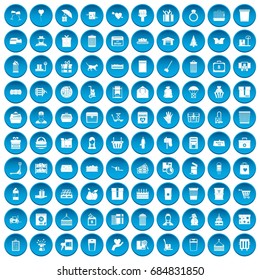 100 box related and misc. icons set in blue