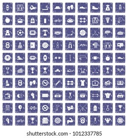100 boxing icons set in grunge style sapphire color isolated on white background vector illustration