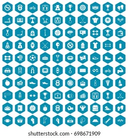 100 boxing icons set in sapphirine hexagon isolated vector illustration