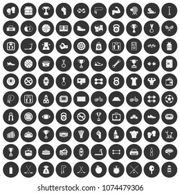 100 boxing icons set in simple style white on black circle color isolated on white background vector illustration