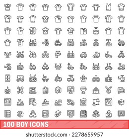 100 boy icons set. Outline illustration of 100 boy icons vector set isolated on white background