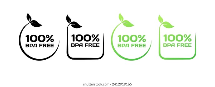 100% BPA Sellos gratis. Diferentes estilos, iconos de hoja, carteles 100% sin BPA. Iconos del vector