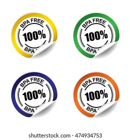 100% BPA Free sticker, button, label and sign set - vector