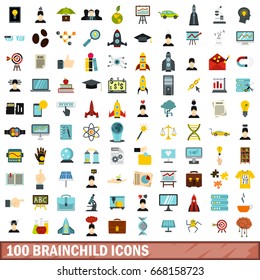 100 brainchild icons set in flat style for any design vector illustration