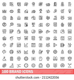 100 iconos de marca. Ilustración de esquema de 100 iconos de marca conjunto vectorial aislado en fondo blanco