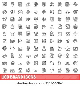 100 brand icons set. Outline illustration of 100 brand icons vector set isolated on white background