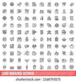 100 brand icons set. Outline illustration of 100 brand icons vector set isolated on white background