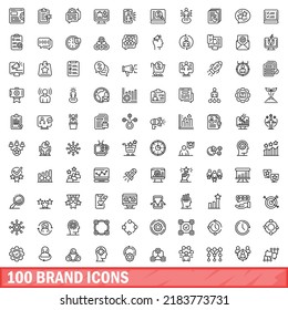 100 brand icons set. Outline illustration of 100 brand icons vector set isolated on white background