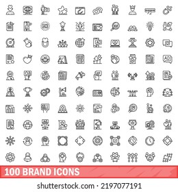 100 brand icons set. Outline illustration of 100 brand icons vector set isolated on white background