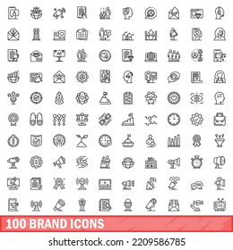 100 brand icons set. Outline illustration of 100 brand icons vector set isolated on white background
