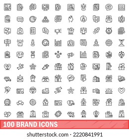 100 brand icons set. Outline illustration of 100 brand icons vector set isolated on white background