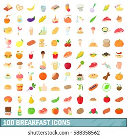 100 breakfast icons set in cartoon style for any design vector illustration