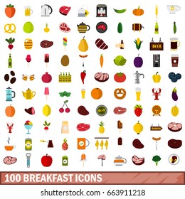 100 breakfast icons set in flat style for any design vector illustration
