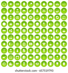 100 breakfast icons set green circle isolated on white background vector illustration