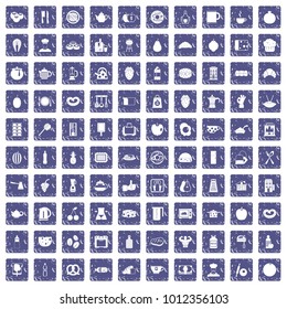 100 breakfast icons set in grunge style sapphire color isolated on white background vector illustration
