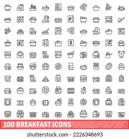 100 breakfast icons set. Outline illustration of 100 breakfast icons vector set isolated on white background