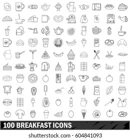 100 breakfast icons set in outline style for any design vector illustration