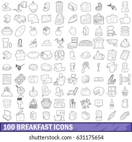 100 breakfast icons set in outline style for any design vector illustration