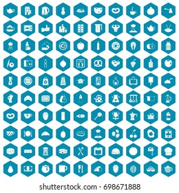 100 breakfast icons set in sapphirine hexagon isolated vector illustration