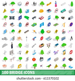 100 bridge icons set in isometric 3d style for any design vector illustration