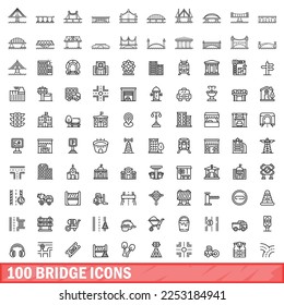 100 bridge icons set. Outline illustration of 100 bridge icons vector set isolated on white background