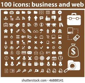 100 brown icons. vector