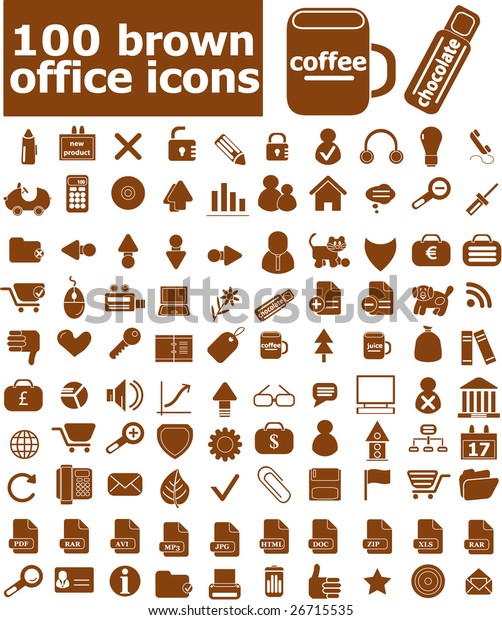 100 brown\
office icons - vector set (easy\
edit)