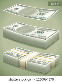 100 Bucks. Money stack. American one hundred dollar banknote. Vector illustration