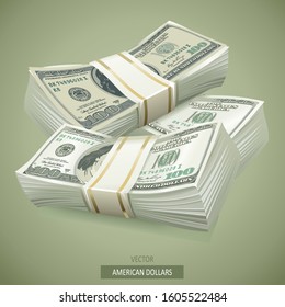 100 Bucks. Money stack. American one hundred dollar banknote. Vector illustration