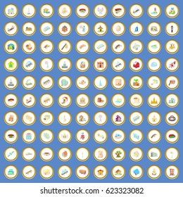 100 building icons circle set on blue background cartoon style vector illustration