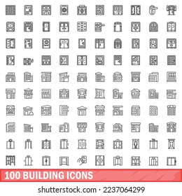 100 building icons set. Outline illustration of 100 building icons vector set isolated on white background