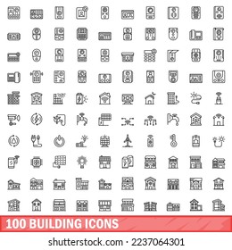 100 building icons set. Outline illustration of 100 building icons vector set isolated on white background