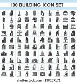 100 building icons set, real estate icons set, vector