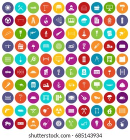 100 building materials icons set color