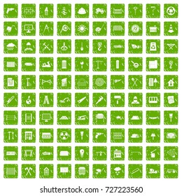 100 building materials icons set in grunge style green color isolated on white background vector illustration