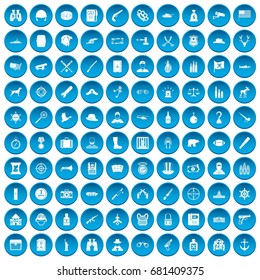 100 bullet icons set in blue circle isolated on white vector illustration