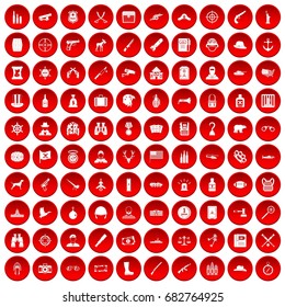 100 bullet icons set in red circle isolated on white vector illustration