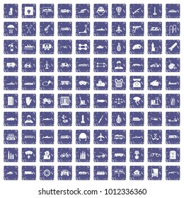100 burden icons set in grunge style sapphire color isolated on white background vector illustration