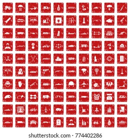 100 burden icons set in grunge style red color isolated on white background vector illustration