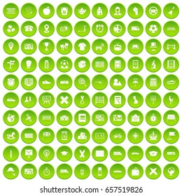 100 bus icons set green circle isolated on white background vector illustration