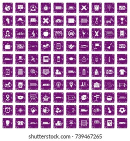 100 bus icons set in grunge style purple color isolated on white background vector illustration
