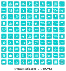 100 bus icons set in grunge style blue color isolated on white background vector illustration