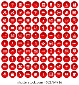 100 bus icons set in red circle isolated on white vector illustration