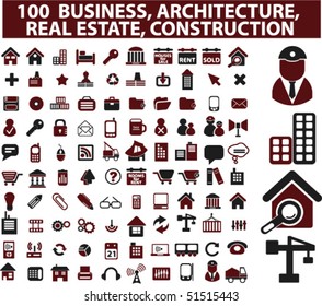 100 business, architecture, real estate, construction signs. vector